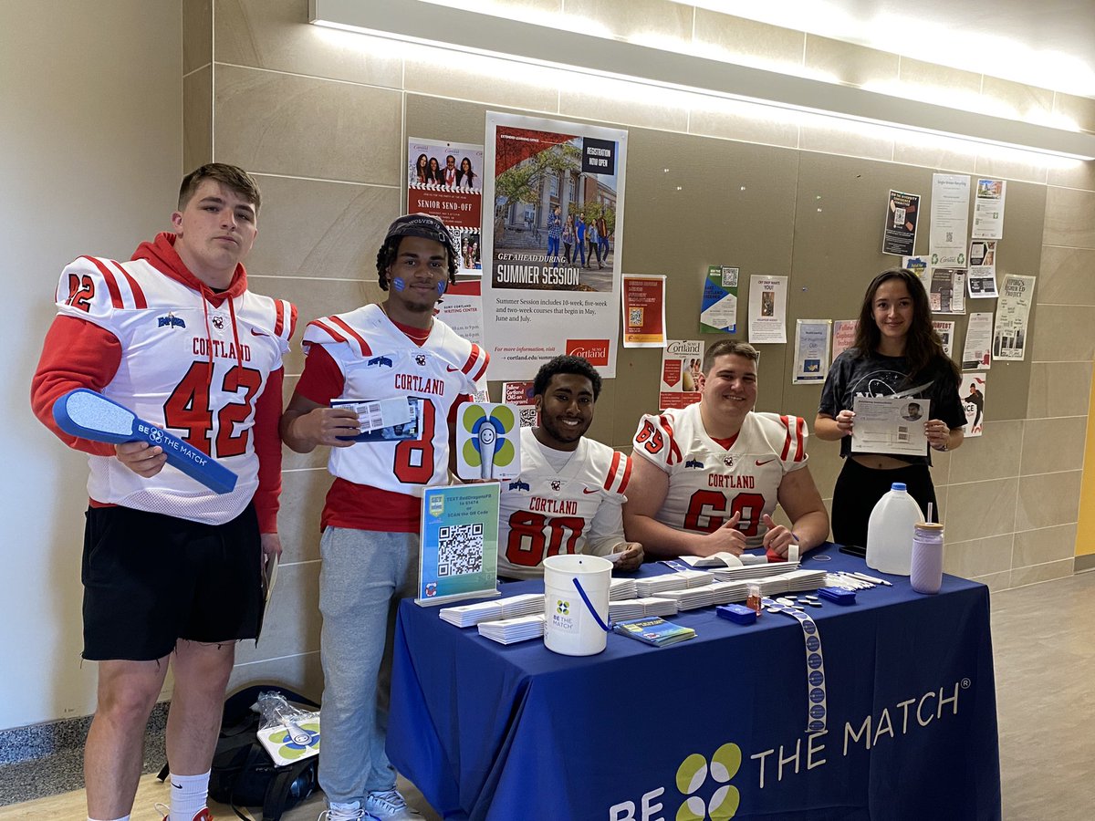 CortlandFB's tweet photo. 3 hours left to enter the registry to BE THE MATCH! 

Sign up in Moffet Center or the SLC!

#DragonRising https://t.co/GFxHzGT4Pk
