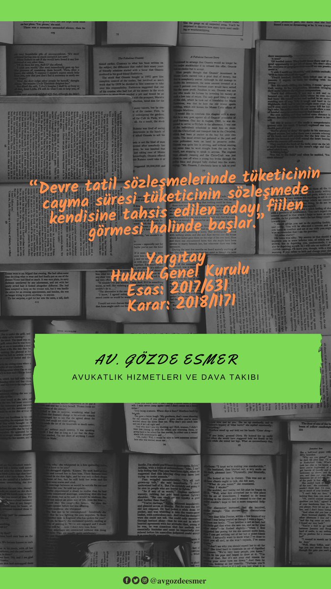 Devre tatil sözleşmelerinde tüketicinin cayma süresi tüketicinin sözleşmede kendisine tahsis edilen odayı fiilen görmesi halinde başlar.

Yargıtay 
Hukuk Genel Kurulu         
Esas: 2017/631 
Karar: 2018/1171