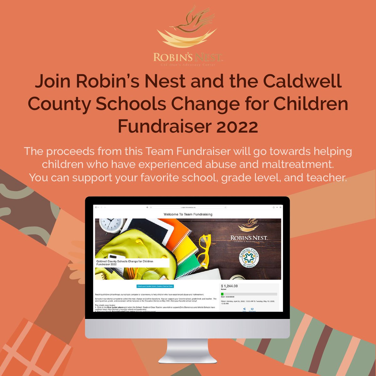 ARREVA's tweet photo. Donate today to Robin’s Nest and Caldwell County School's Change for Children Team Fundraiser! Make a gift towards your favorite school, grade level, and teacher. Proceeds benefit helping children who have experienced abuse and maltreatment.

Visit: https://t.co/Ikkb6RN1vL https://t.co/Mrh5LoLiGZ
