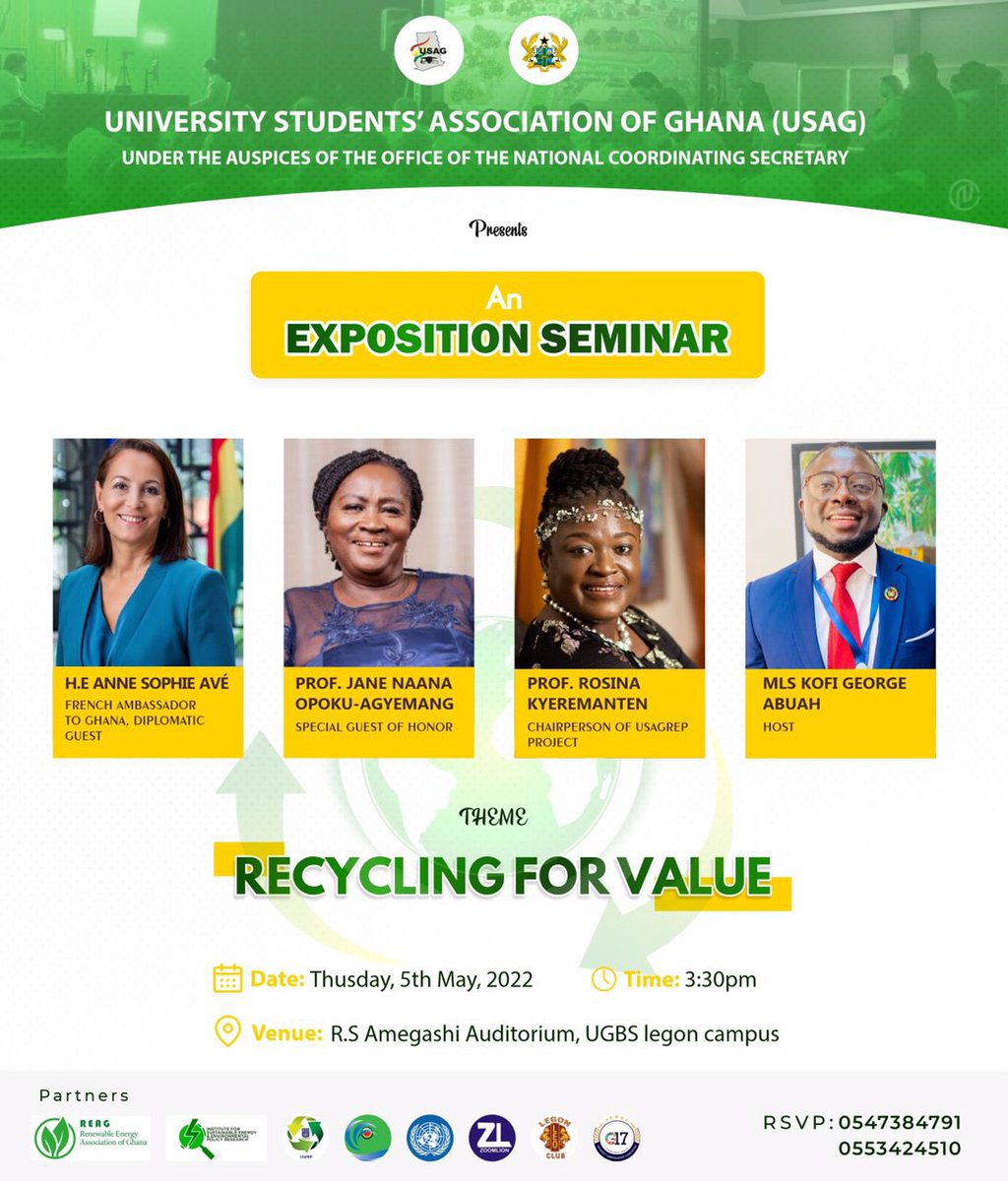 UGPRP's tweet photo. *ALL ROADS LEAD TO THE R.S AMEGASHIE AUDITORIUM OF THE UNIVERSITY OF GHANA 🇬🇭 BUSINESS SCHOOL TODAY*
             - 
*USAG🇬🇭REP EXPOSITION SEMINAR ♻️☘️*
Date: 5th May, 2022(Thursday)
Venue: R.S Amegashie Auditoy (University of Ghana 🇬🇭 Business School)
TIime: 3:30pm 🕞 https://t.co/V7lqmm7Bvi