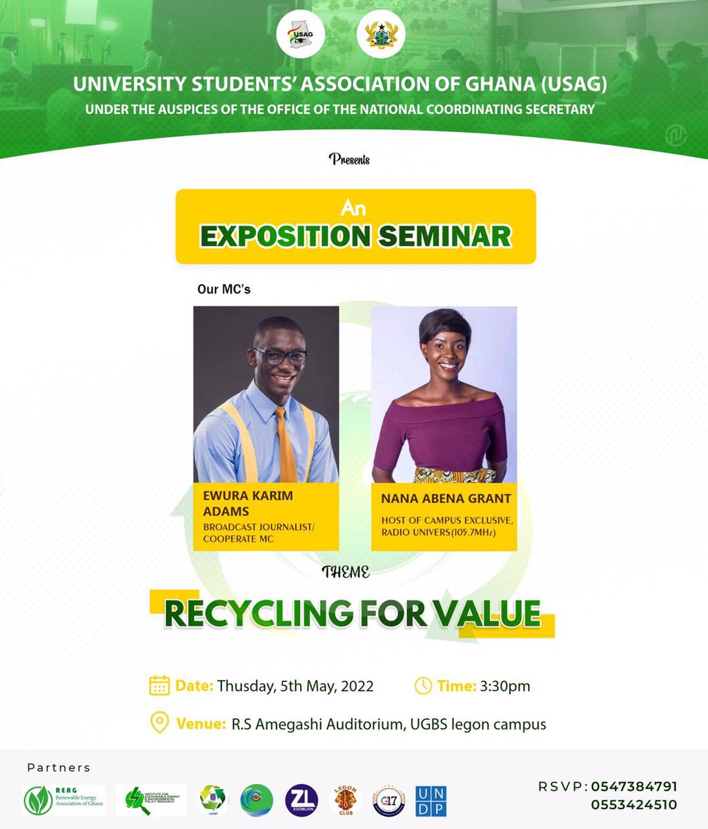 UGPRP's tweet photo. *ALL ROADS LEAD TO THE R.S AMEGASHIE AUDITORIUM OF THE UNIVERSITY OF GHANA 🇬🇭 BUSINESS SCHOOL TODAY*
             - 
*USAG🇬🇭REP EXPOSITION SEMINAR ♻️☘️*
Date: 5th May, 2022(Thursday)
Venue: R.S Amegashie Auditoy (University of Ghana 🇬🇭 Business School)
TIime: 3:30pm 🕞 https://t.co/V7lqmm7Bvi