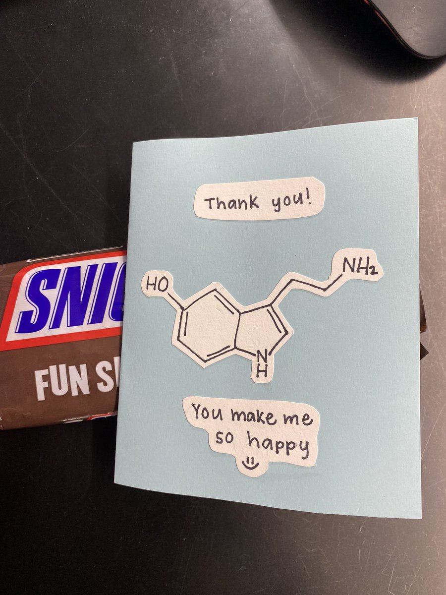 sherry_null's tweet photo. One of my amazing ss drew a serotonin structure for tr appreciation @Apollo_JH! How clever! #feelingappreciated #scienceisart #artisscience https://t.co/8Xbvfwmxhy