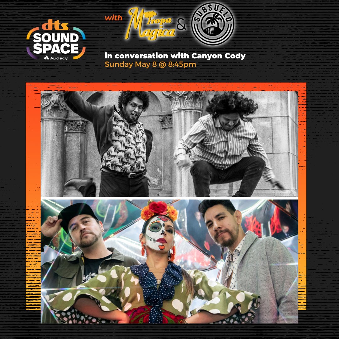 dts's tweet photo. Join us live this Sunday for a special back-to-back #DTSSoundSpace at @kroq performance with @TropaMagica and @SubsueloCrew! Tune in Sunday starting at 8:45pm PT here: https://t.co/13dW5Z9jqd https://t.co/SHXmnz59gY