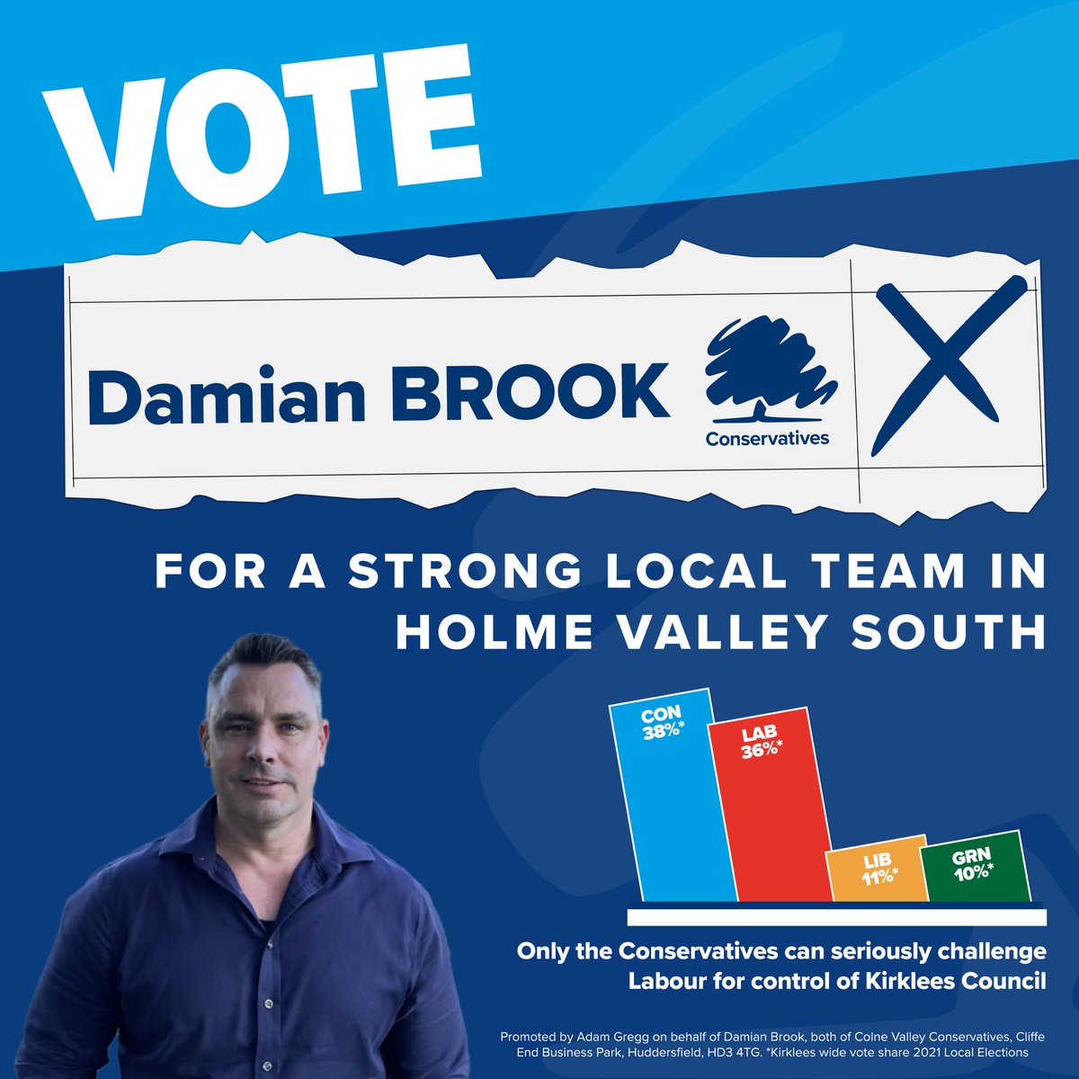 JasonMcCartney's tweet photo. Fed up with Labour run Kirklees? Support local Conservative candidate Damian Brook in Holme Valley South ward today!   #Hepworth #CartworthMoor #HadeEdge #Holmbridge #Holme #Holmfirth #JacksonBridge #NewMill #Netherthong #Scholes #Thongsbridge #Upperthong https://t.co/wAeLyNct1s