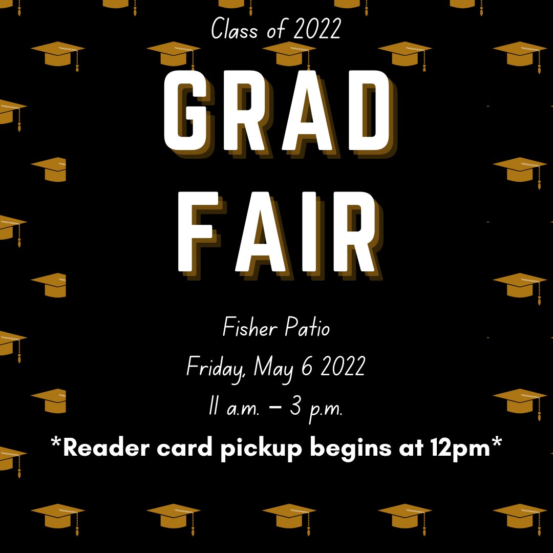 Grad Fair is TOMORROW! Stop by to pick up your reader card, instruction sheet, and Commencement regalia! #bryantgrad2022 #bryantcommencement