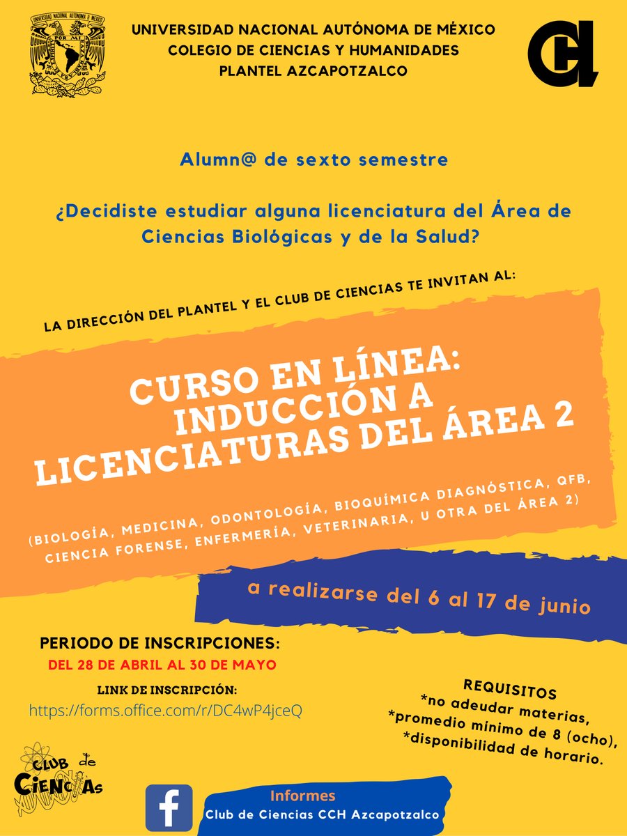CCHUNAM's tweet photo. Alumn@ de sexto semestre 

Curso en línea: Inducción a licenciaturas del área 2 del 6 al 17 de junio

Inscripción del 28 de abril al 30 de mayo, en:

https://t.co/0qP0G2VG3k

@CCHAzcapoUNAM @pulsocchn @CCHVallejo_Ofi @CCHOte_UNAM @cchsur_oficial https://t.co/fHkMsfF8Wp