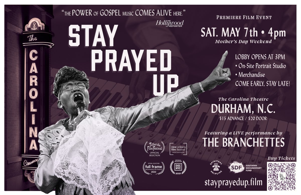 VittlesFilms's tweet image. Love music docs? Wish you could forget your troubles for a while? Looking for a Mother's Day weekend outing everyone can enjoy? We are so thrilled to host this premiere and performance w @SouthernDocFund and @CarolinaDurham #musicdoc #gospel #bullcity