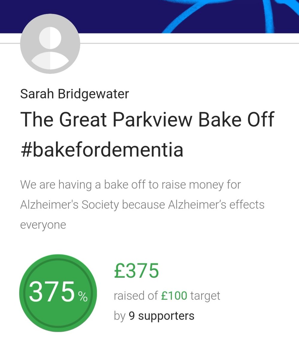 Good Afternoon everyone, firstly well done to everyone who took part in the Parkview Bake Off 😀 the cakes looked amazing and we should all be very proud of ourselves 
Secondly thank you so much to everyone who donated for this amazing charity 💙🎂🍰
<a href="/alzheimerssoc/">Alzheimer's Society</a>
