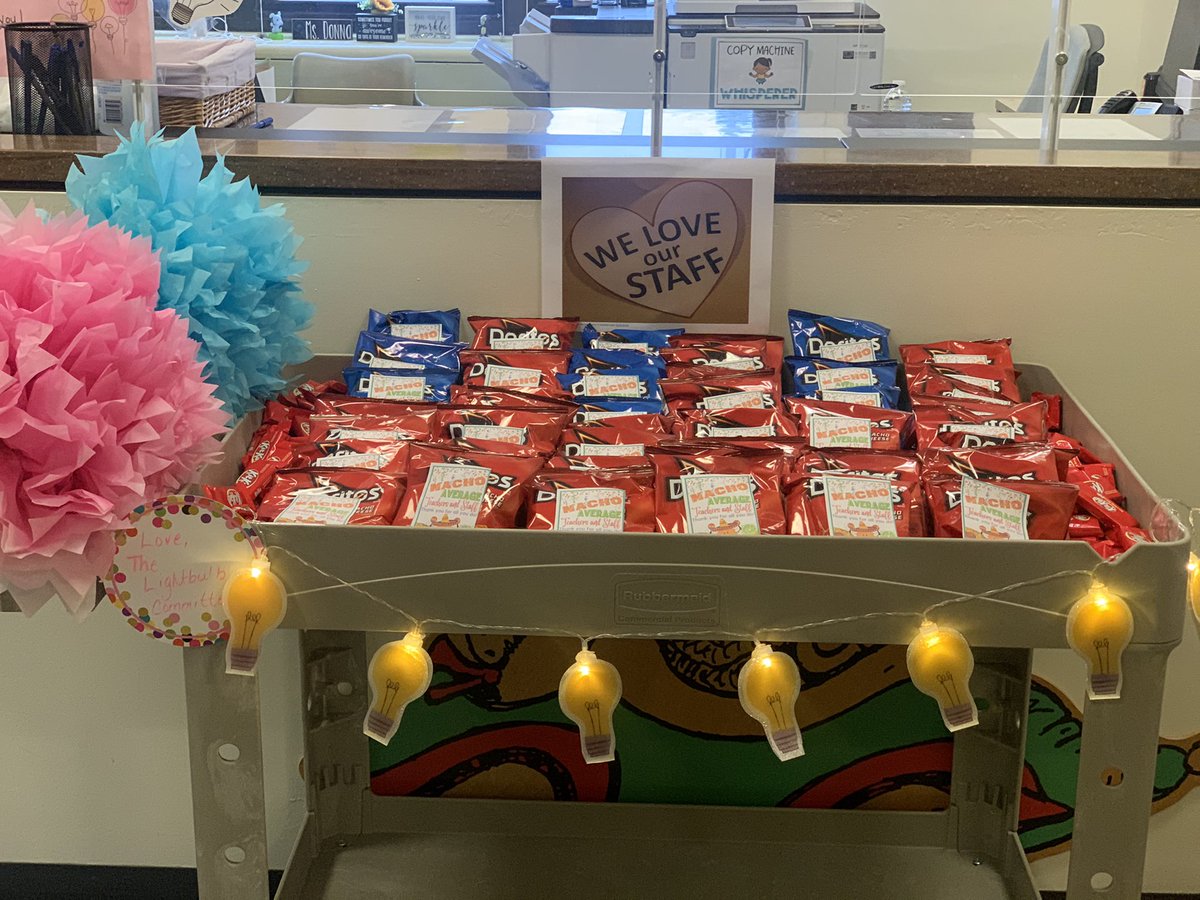 JDean2183's tweet photo. Happy Teacher Appreciation Week from the Lightbulb Committee! I have always wanted to have a snack cart readily available for the teachers! This year I was able to make it happen! @ps483matilda @mariacioffi12 @SamYoung610 @District11BX @cristinevaughan https://t.co/NUk5y2NnBN