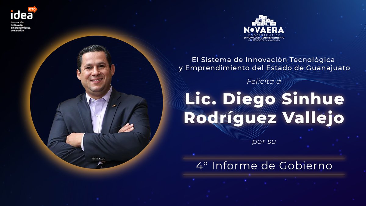 El Sistema de Innovación Tecnológica y Emprendimiento del Estado de Guanajuato felicita al Gobernador Lic. <a href="/diegosinhue/">Diego Sinhue Rodríguez Vallejo</a> por su cuarto informe de gobierno.⁣⁣
⁣⁣
#AquíSí se impulsa el emprendimiento e innovación.⁣
⁣
@gobiernogto 
#GobiernodeGuanajuato #PonleLai #Novaera