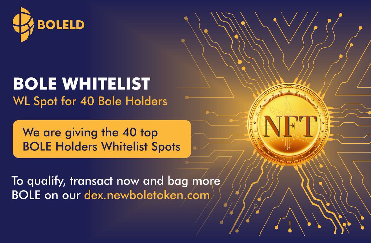 newBoleToken's tweet photo. You still have the chance to secure your spot on the NFT whitelist.
Simply buy your way up to be among the top 40 Bole token holders.
Please fill out this form if you meet the criteria. Thanks you.
https://t.co/c2yOaYaiCt https://t.co/TlXmugbjj7