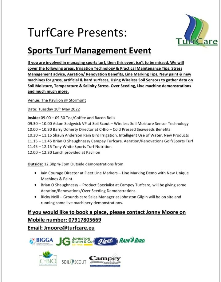 JonnyMTurfcare1's tweet photo. Dont forget to reserve your place at Tuesdays event if you haven't done it already. Industry leading experts explaining how to get the best out of your playing surfaces👌 https://t.co/twWlD2nf8O