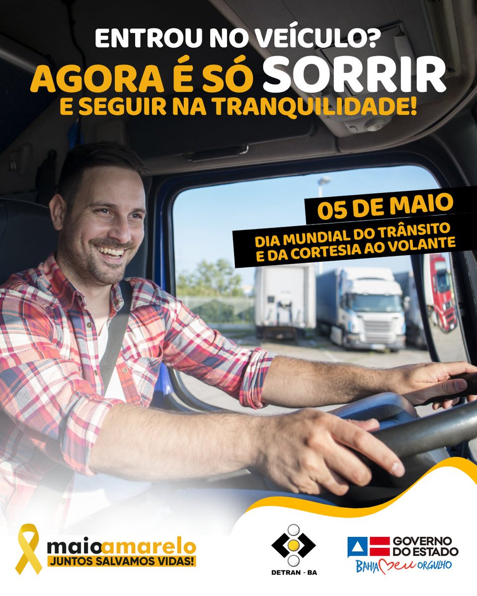 DetranBahia's tweet photo. 🤝🏿 Todos os dias é preciso trafegar com responsabilidade, portanto, seja consciente.
Hoje é celebrado o #DiaMundialDoTrânsito e da #CortesiaAoVolante.
😁 Você é uma pessoa tranquila quando entra no veículo? #DetranBA #GovernoDaBahia https://t.co/MuLID3EMny