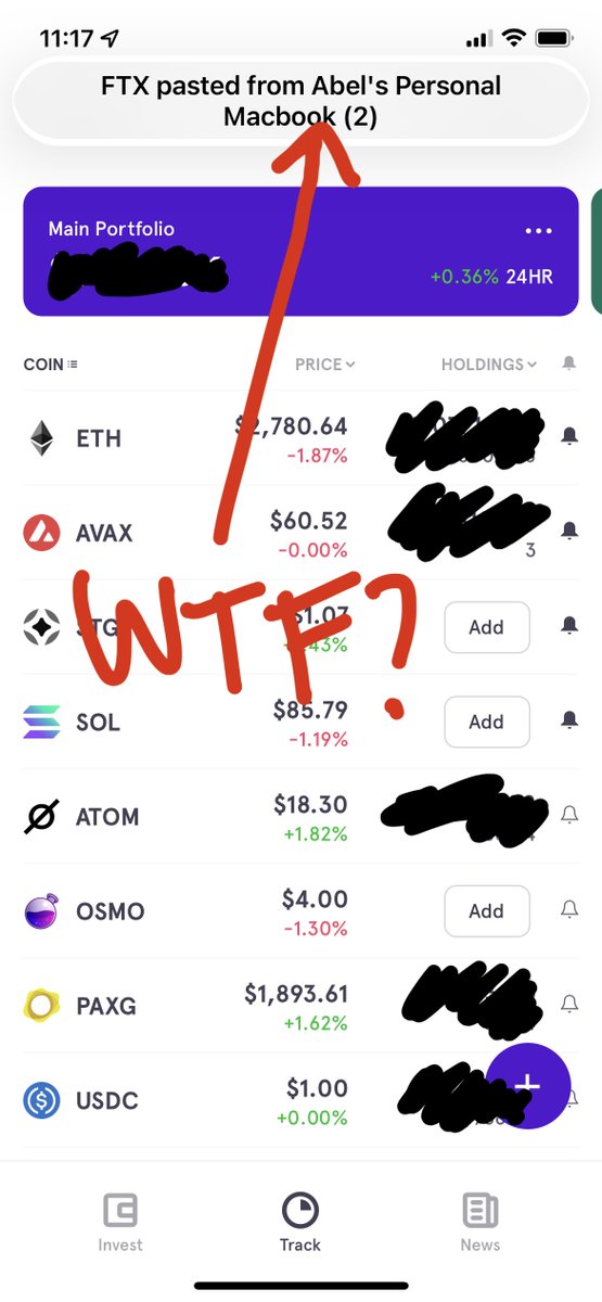 abellenz's tweet photo. @FTX_Official iPhone app is indiscriminately grabbing my clipboard. You're gonna get booted from the app store if you keep that up. https://t.co/D9ZC99BKV8