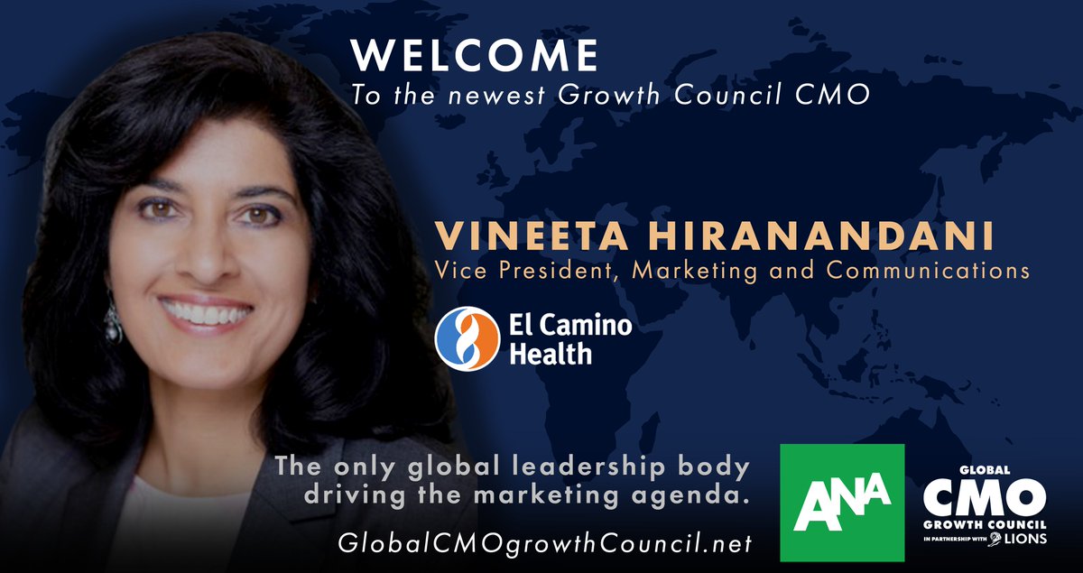 Welcome Vineeta Hiranandani of @elcaminohealth, a results-driven global marketing, and business strategy executive; the #GrowthCouncil continues to grow. We look forward to the passion you will bring as you join the Brand, Creativity, and Media Working Team. #ActionsBeyondAds