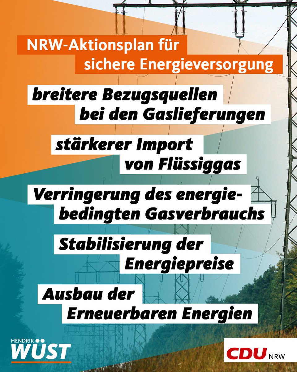 Vor dem Hintergrund des #Ukraine-Krieges hat <a href="/HendrikWuest/">Hendrik Wüst</a> einen kraftvollen #NRW-Aktionsplan vorgestellt. Die Ziele: unabhängig werden von russischer #Energie, #Wirtschaft und #Arbeitsplätze krisensicher machen, Bürgerinnen und Bürger entlasten und #Klimaziele erreichen.