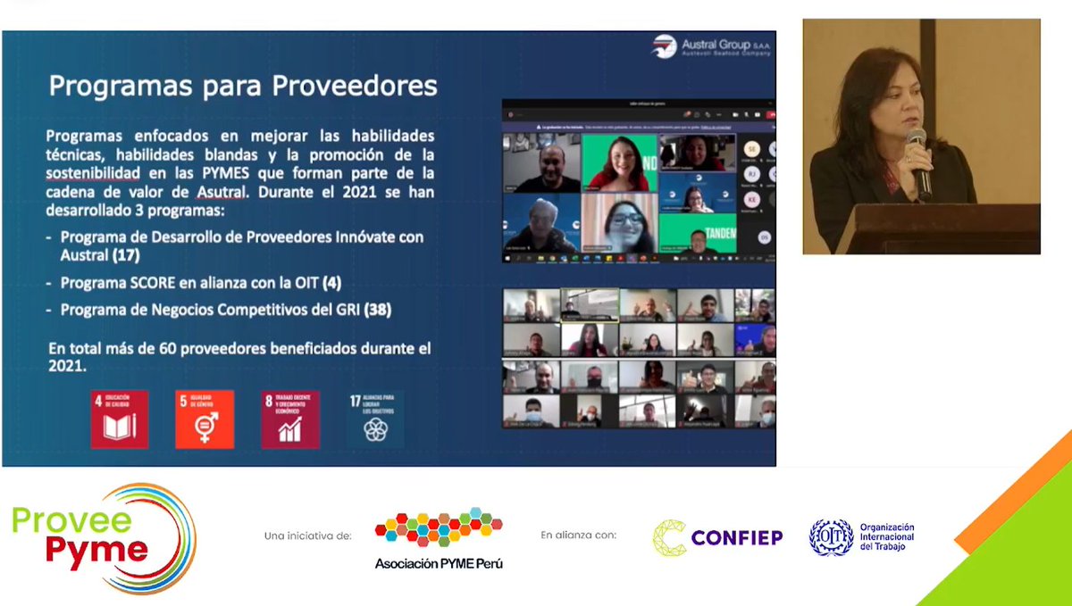 CONFIEP's tweet photo. La gerente general de Austral Group, @AdrianaGiudiceA, participa del lanzamiento de la Plataforma #ProveePYME donde las grandes empresas encontrarán la oferta de productos y servicios de #pymes peruanas.
Síguelo en vivo aquí 👉 https://t.co/DiRzjfGDgC https://t.co/uULdcfcYQ3