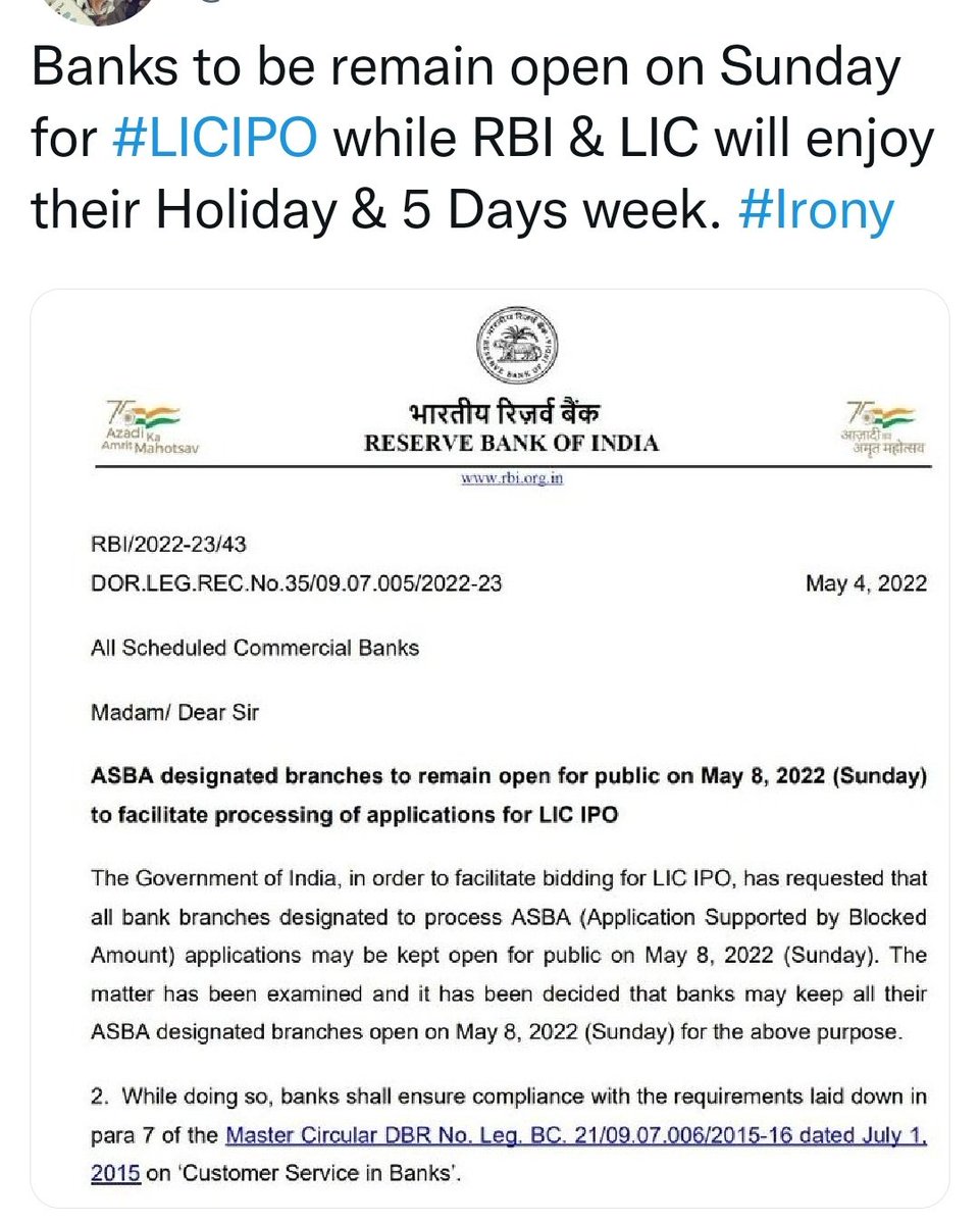 increadiblegle's tweet photo. Jinko ipo me invest karna he unko kya sunday hi ake invest karna he... Bank has become a puppet for rbi #LICIPO @sanjaybpi https://t.co/YnK72MXrDW