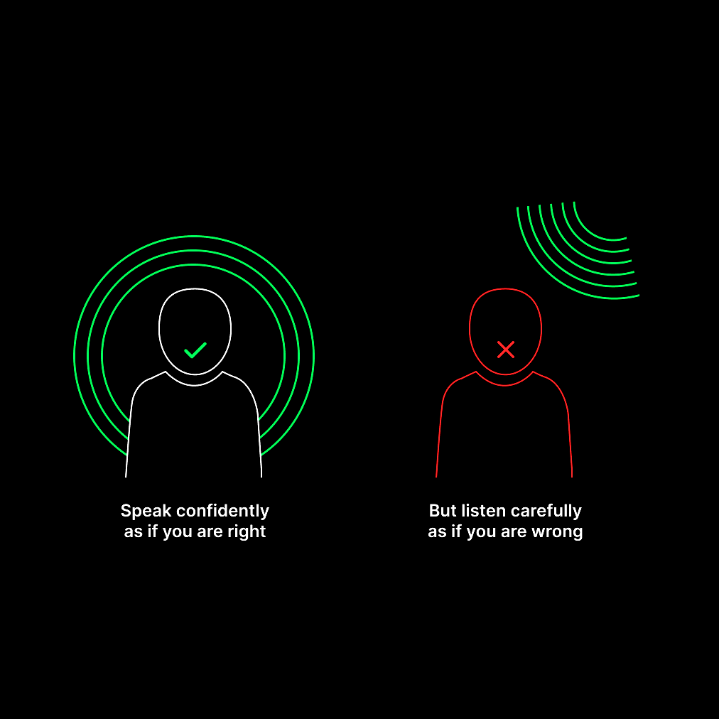 GoLimitlesss's tweet photo. Speak confidently as if you are right, but listen carefully as if you are wrong - @kevin2kelly https://t.co/UU5mgdZCPx