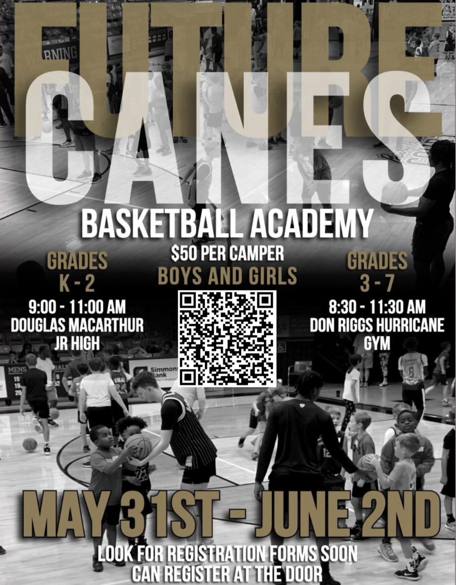 macarthur_bball's tweet photo. It’s that time again!  The Future Canes Camp is ready for camp registration.  Use the QR code to register.  #OTR https://t.co/bdOYJdfymF