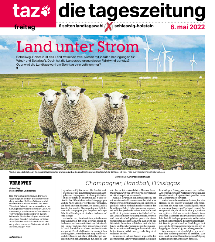 BoekJulia's tweet photo. Määäh! Vor den #Landtagswahlen in #SchleswigHolstein fährt die taz in den hohen #Norden. Am Steuer der Herr @spitzentazler Mit prickelnden #Reportagen, tiefgründigen #Porträts und glasklaren #Analysen @tazgezwitscher https://t.co/PxkZ5g6tBN
