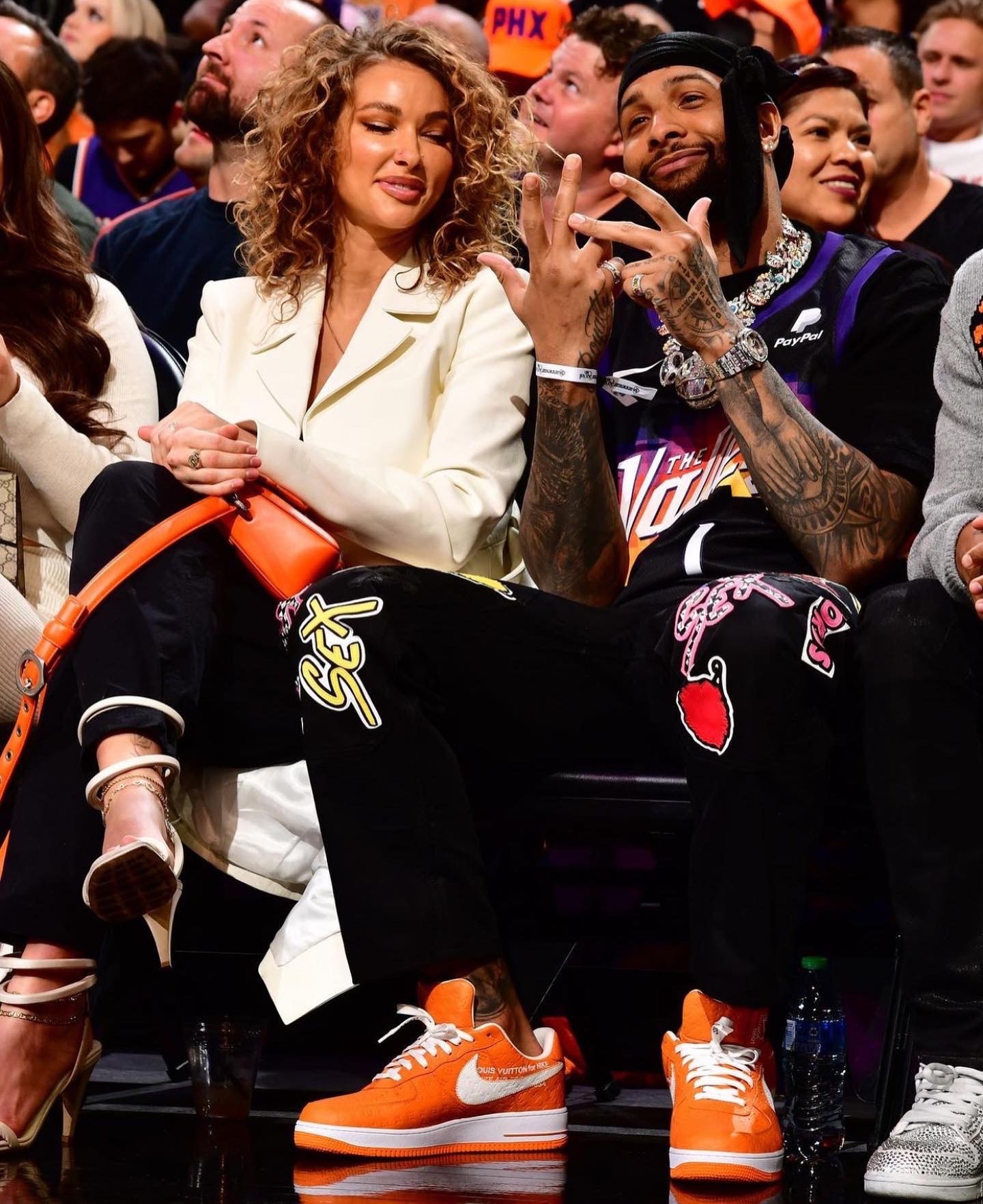 HypeNeverDies on X: @obj Rocking LOUIS VUITTON x NIKE Air Force 1 Low  Orange Friends & Family At MAVS vs SUNS Game 👀   / X