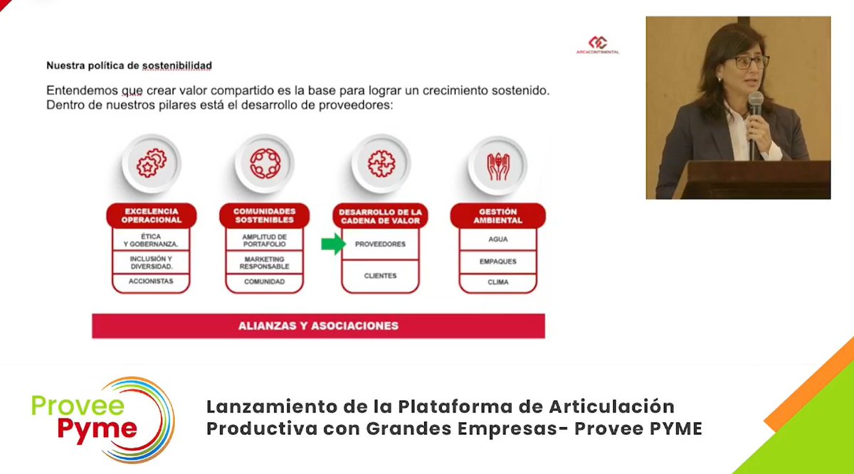 CONFIEP's tweet photo. La directora de Asuntos Públicos, Comunicaciones y Sostenibilidad de Arca Continental Lindley, Mariella Paredes, resalta que la compañía también se suma a la iniciativa de #ProveePYME, que contribuye a generar un círculo virtuoso en la cadena de valor y a la sostenibilidad. https://t.co/Bh3LcdMeoe