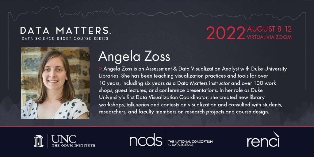 RENCI's tweet image. One of our #DataMatters instructors, Angela Zoss (@amzoss), is an #Assessment + #DataVisualizationAnalyst with @DukeLibraries + she will be teaching “Visualization for Data Science in R”.
datamatters.org