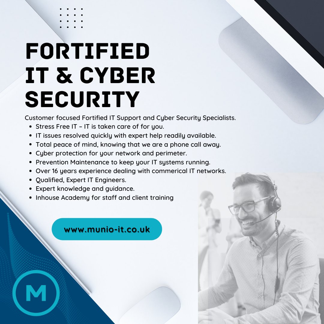 Munio_IT's tweet photo. Award Winning IT Support and Cyber Security.

Since 2005 Munio has been a leading presence for IT Support and Cyber Security for businesses. 
https://t.co/YhB1rXqtJ0
#cybersecurityawareness #itsupport #datasecurity #cyberessentials #darkweb https://t.co/4QBGb9kVML