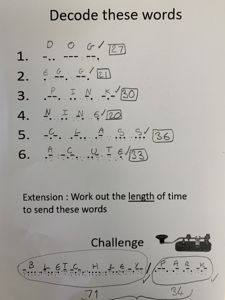 gilwern_school's tweet photo. #GilwernYear6 loved the transition session with @KHSMrsCMaths @KHS_Maths We were so engaged with morse that we decided to make a code for the diary entry work we’ve been doing this week @KhsTransition #ambitiouscapablelearners #mathsnumeracy https://t.co/Thq1cdy73y