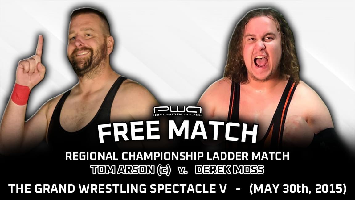 PWASpringfield's tweet photo. In excitement for the upcoming #SpectacleX, #FreeMatches are back THIS SATURDAY at 5:00pm at https://t.co/ihSLNxs0XJ - we will go back to May 2015 at The Grand Wrestling Spectacle V, where Derek Moss challenged Tom Arson for the Regional Title in a Ladder Match! https://t.co/mMEIP4Cbme