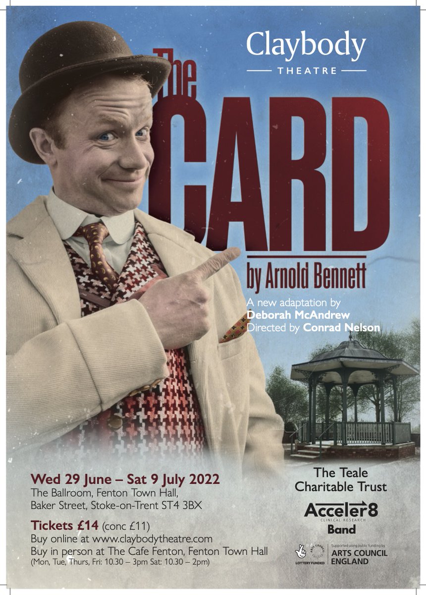 Tickets now on sale for THE CARD @claybodytheatre, which I'm in, as you might be able to deduce.

Apparently selling like hot oatcakes. And my face is on the poster.

Coincidence??

Yes. Coincidence.