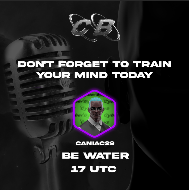 Today at 17:00 UTC 🚨

<a href="/cryptocaniac98/">caniac29</a>  will talk about Bruce Lee's concept: "Be Water", and how is this can be applied to sports and life.

We want to hear all your perspectives on the topic so join us in our Discord!
discord.gg/MH6UBAdX