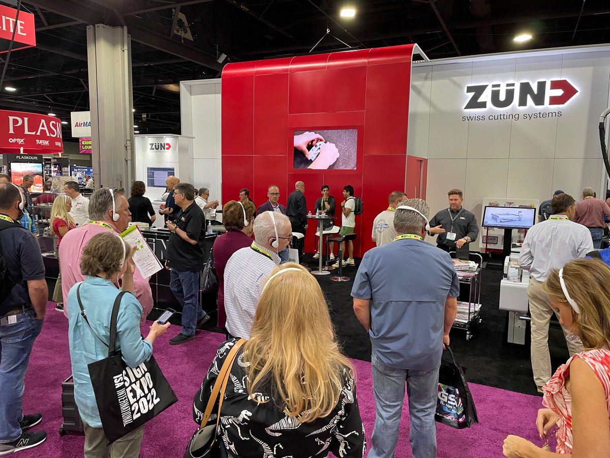 ZundAmerica1's tweet photo. The #Zund booth is the place to be if you're interested in talking about improving your current workflow. #Letstalkworkflow #isasignexpo #isa22 #atlanta #signindustry #graphics #acrylic #stickers #dibond #popdisplays https://t.co/MmOlqUn2bR