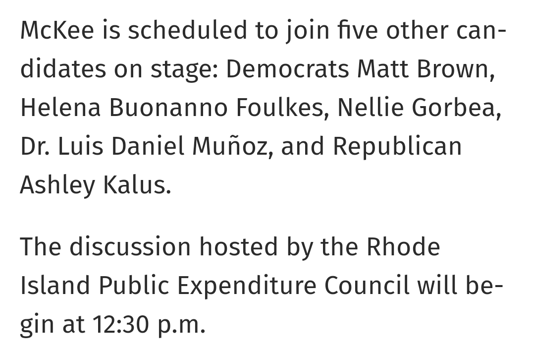 LibertyQuahog's tweet photo. When you have a discussion with Rhode Island Gubernatorial candidates but exclude candidates?! This is blatantly discrimination. There's no mention of @govkingINRI &amp; @PaulRiannaJr has been shut out &amp; denied access to the venue. Fair elections? @RhodeIslandQ @MattPaddockTV @NBC10 https://t.co/49XY4JLJaD