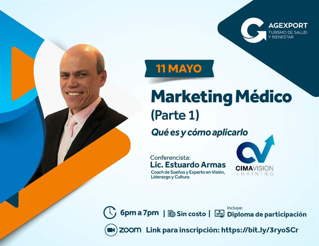 Acompáñanos el 11 de mayo, a la 1ra. parte de la capacitación en MARKETING MÉDICO, que hemos preparado para todos las empresas y profesionales de salud. 

Si deseas participar puedes inscribirte en el siguiente link: bit.ly/3ryoSCr