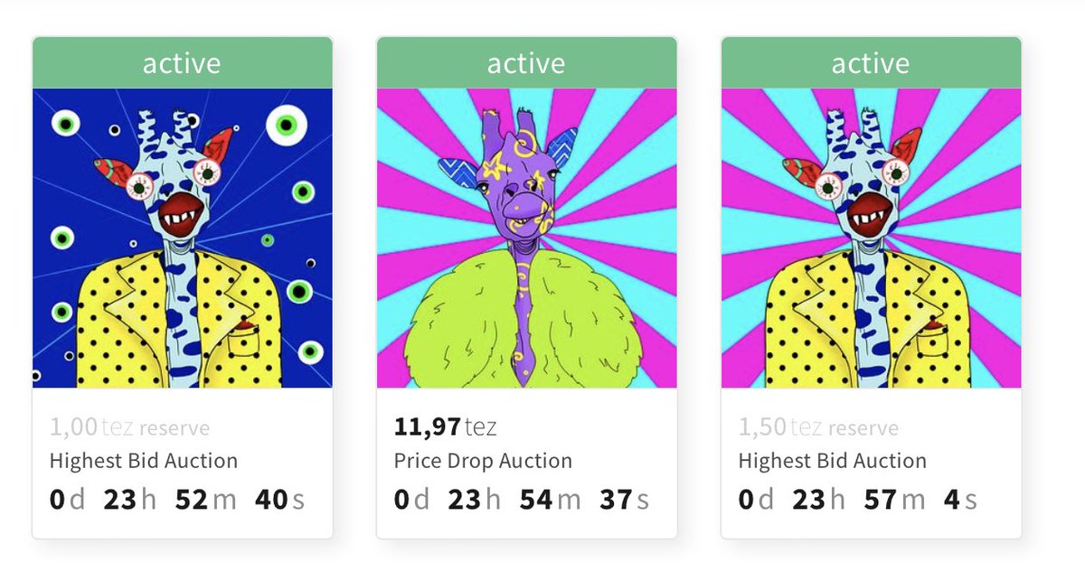 lenoca_art's tweet photo. Attention ‼️ 3 crazy giraffes are up for auction today‼️ waiting only you on
@objktcom 

#tezos #NFTCommumity #nft #nftart 

https://t.co/6t2RJm9CEW https://t.co/twlo95ltrl