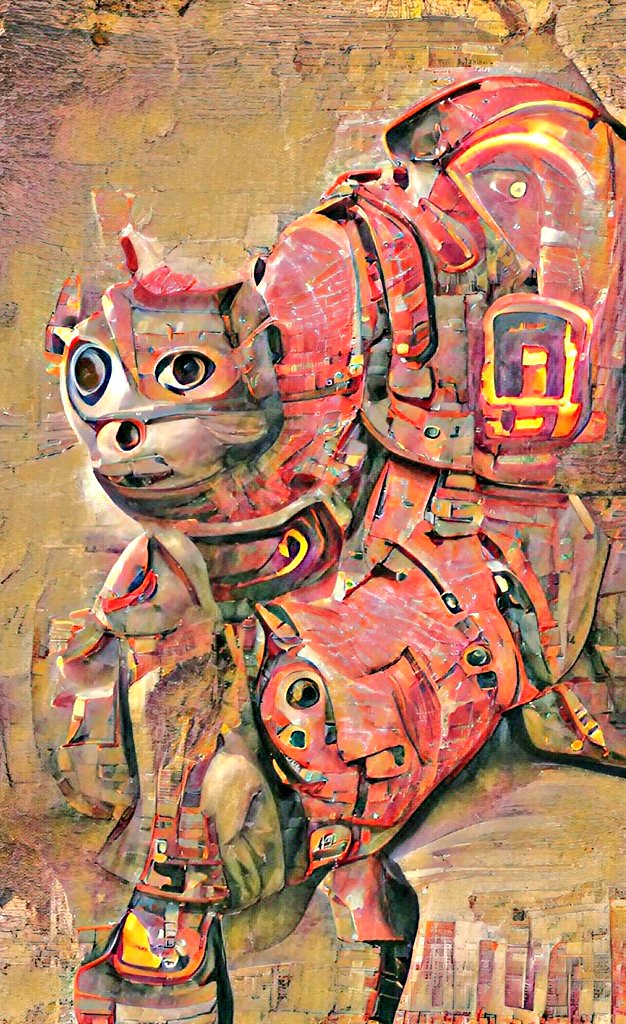 Cat robot. Or building? Is it kinda cute? Any comment or feedback for me is very welcome. Just in my learning process to try different styles of AI art.