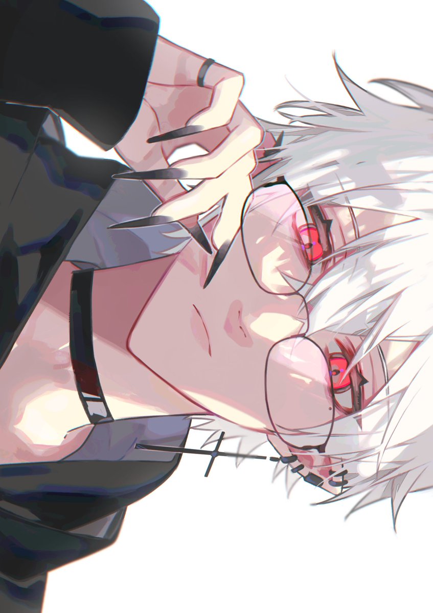 kuzuha (nijisanji) fingernails 1boy male focus long fingernails jewelry red eyes solo  illustration images