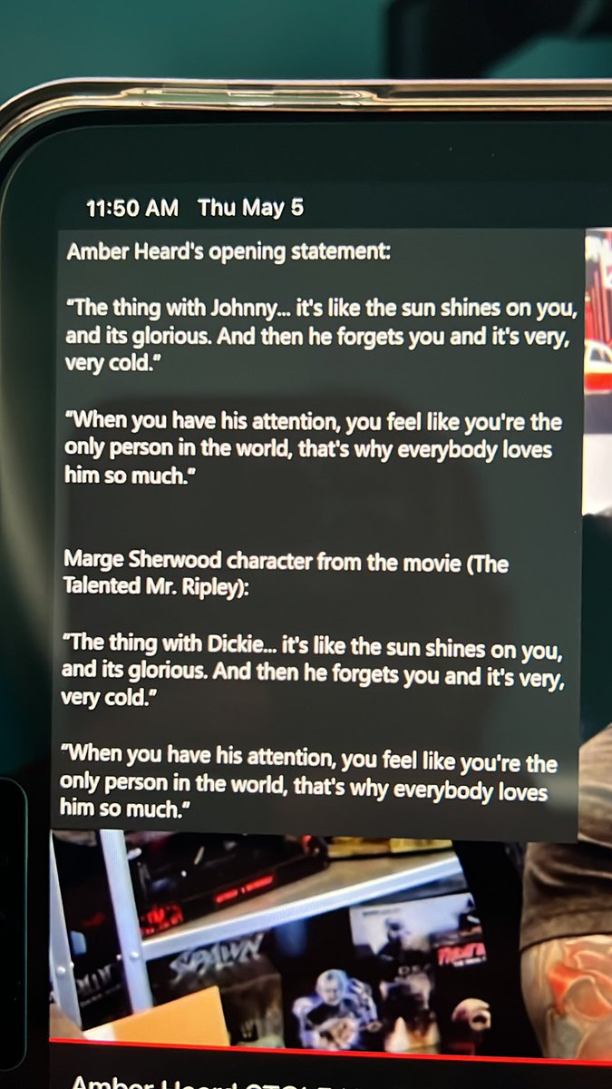 Bigrahizzle's tweet photo. Amber heard copied quotes from the movie The Talebted Mr Ripley this needs to be sent to Johnny Depps legal team https://t.co/tjmjlUQTza