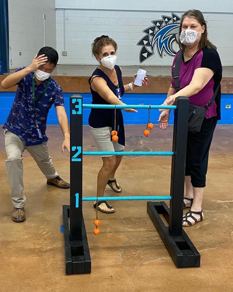MoanaluaMiddle's tweet photo. Happy Aloha Thursday, some pix of our May 4th faculty meeting but not really, just some shenanigans for teacher appreciation week.  Mahalo to our PTO for taking care of us.  #mmsherd #808educate https://t.co/GAC2xnFYVd