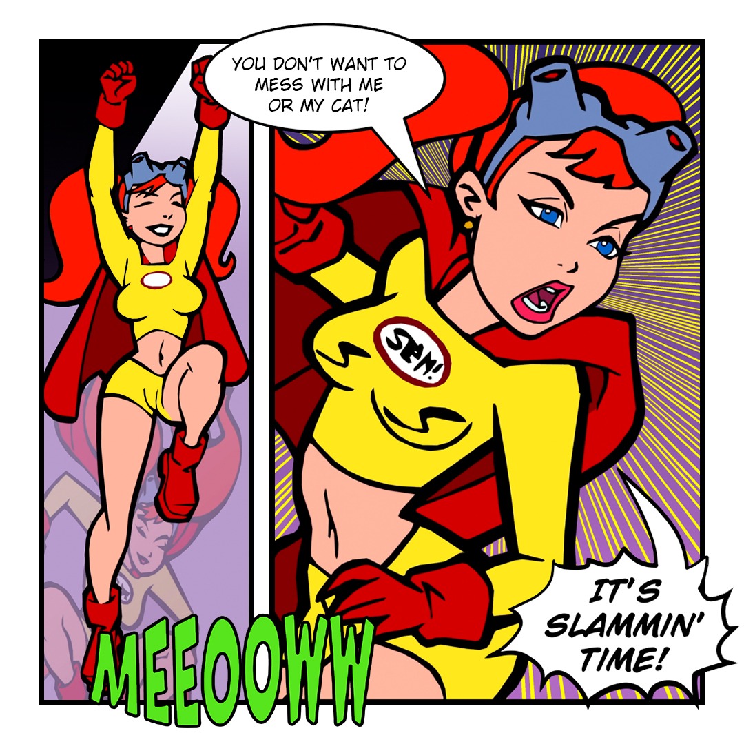 Slammie and Slam-Cat make a great team... You don't want to mess with either of them! 

#slamgirl #slamgirlNFT #nft #nftart #comic #comicbooks #ComicArt