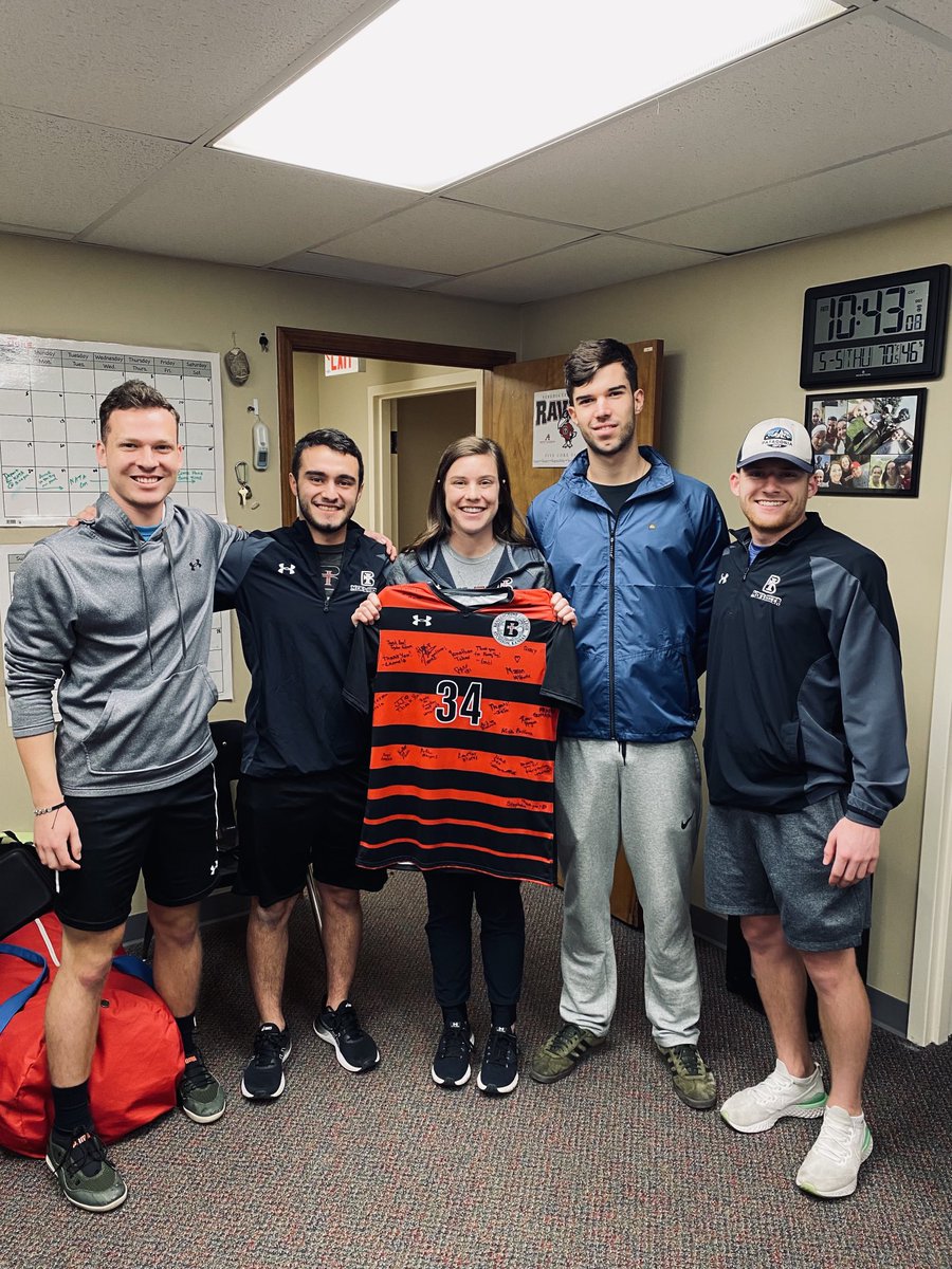 ⁦<a href="/RavenMSoccer/">Benedictine MSoccer</a>⁩ sending <a href="/melissagolus/">Melissa Kirmer</a>⁩ off with their jersey! Our outstanding staff member is heading back home to Nebraska! We wish you the best of luck! ❤️🖤