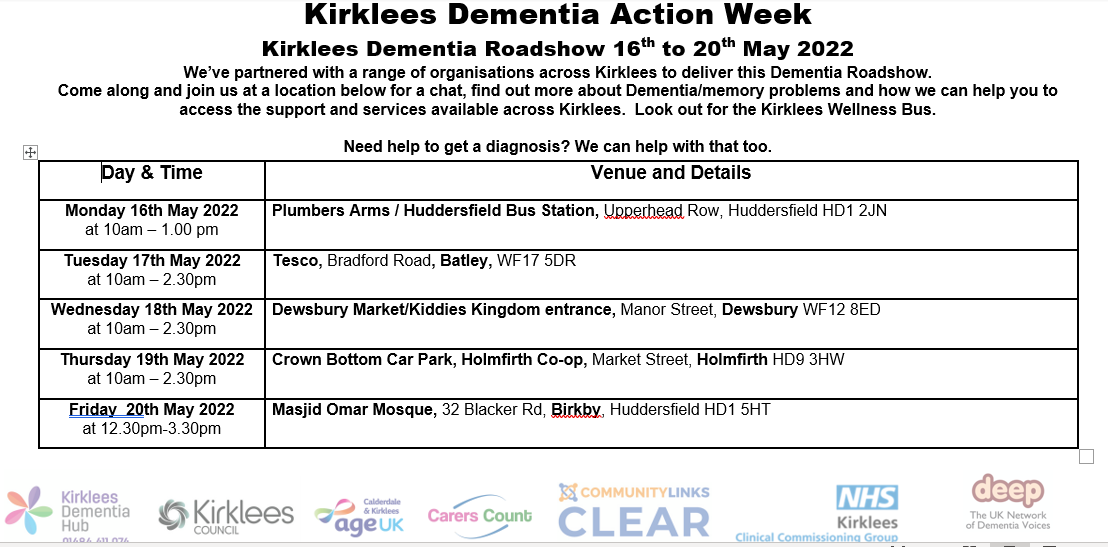 KDH_Dementia's tweet photo. Please see below for events during Dementia Action Week....#dementiaactionweek https://t.co/ZUS0V3pm6e