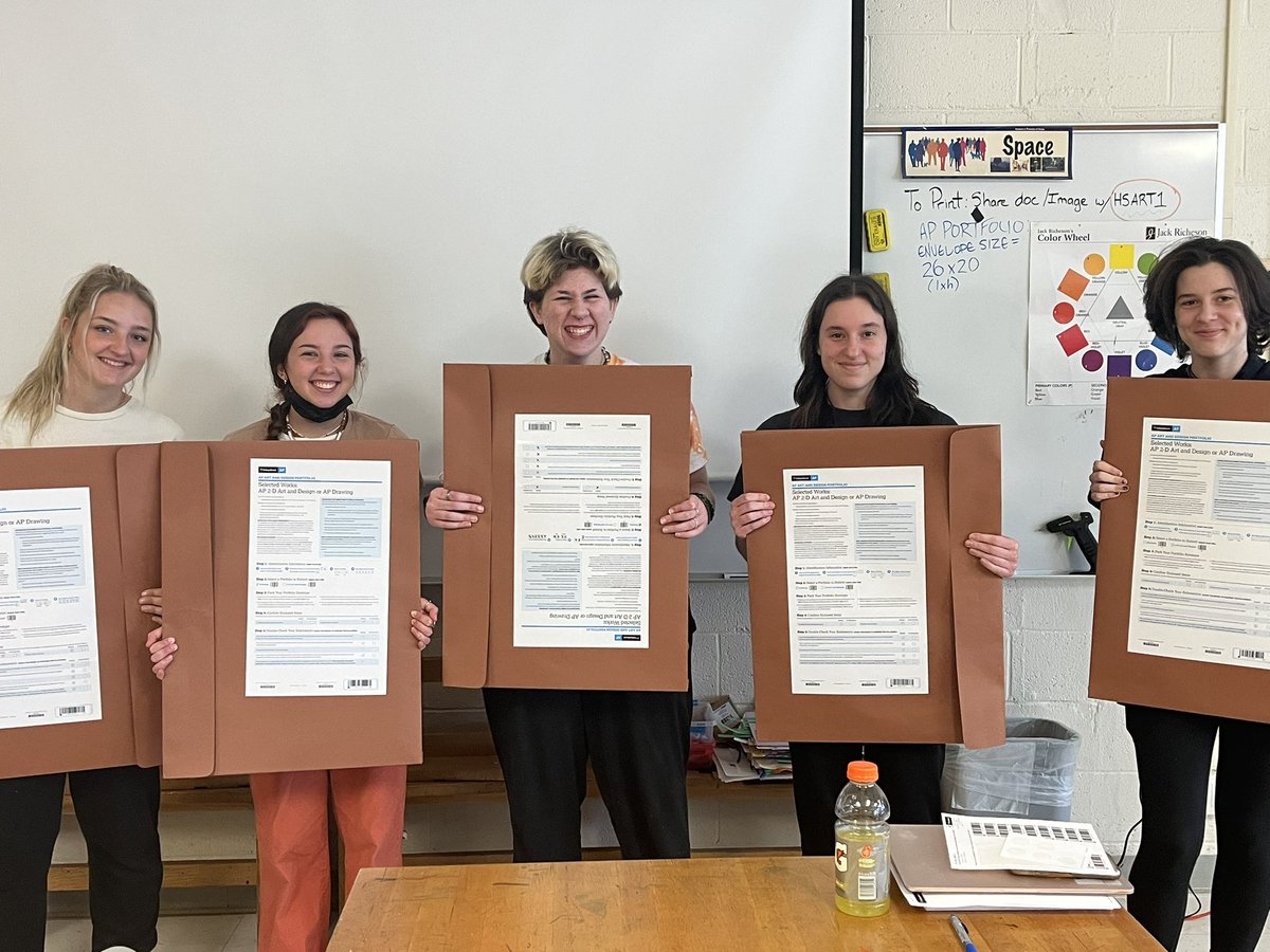 HBolensArtClass's tweet photo. Students in AP studio art, prepared their selected works to send off to College Board for scoring! A lot of long nights, trial and error, and skill went into the making of their portfolios. Congrats! Now take a deep breath!  #myLSPS #shorianpride https://t.co/4EmDapznl3