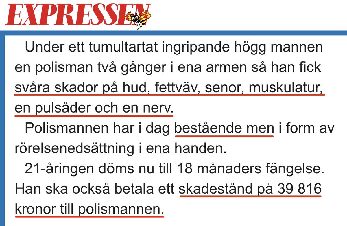 TouristInSpace's tweet photo. Svåra skador och bestående men efter knivhugg som polis: 39 816 kr

Bli tilltalad som han eller hon istället för hen som skolelev: 150 000 kr

Svensk lagstiftning: priceless. https://t.co/8t1IdXFoiy