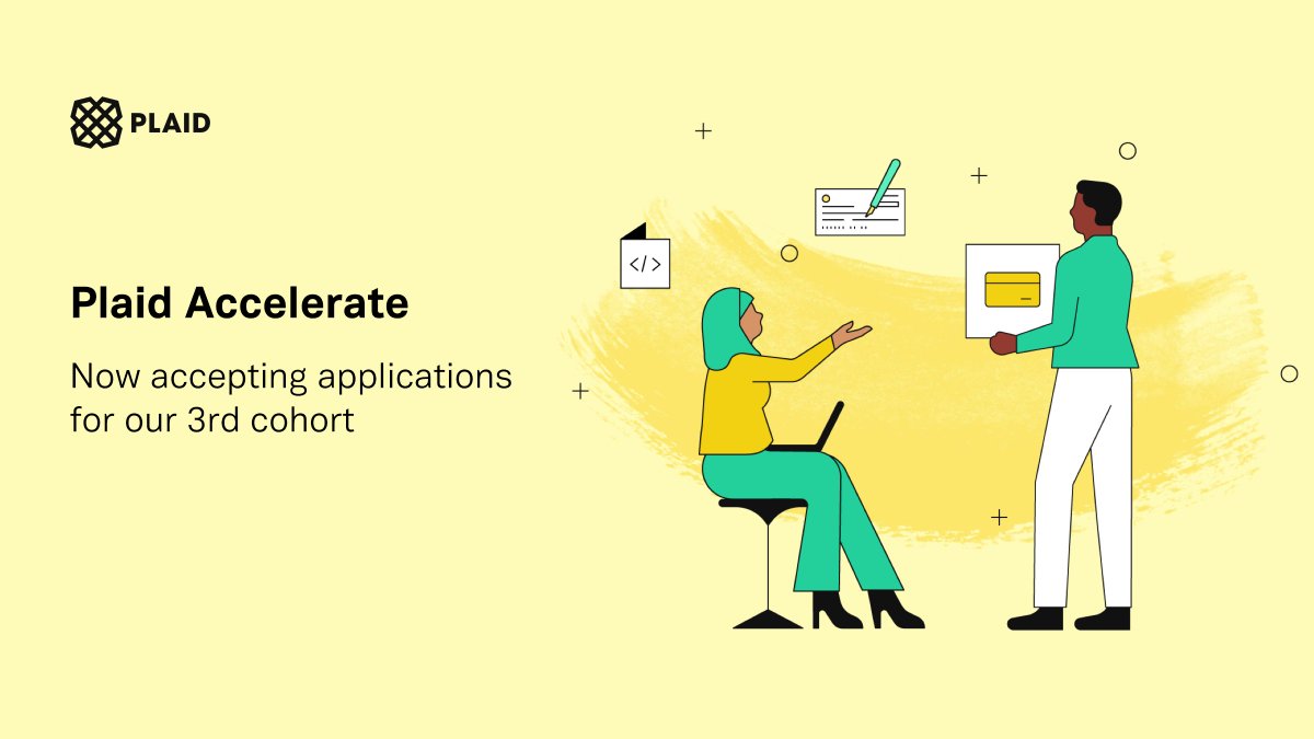 Plaid's tweet photo. We’re excited to announce that Plaid FinRise is now Plaid Accelerate – our accelerator program designed to support founders of color building early-stage fintech companies! https://t.co/S3KQgiwZOS https://t.co/HjoQpgyDe2