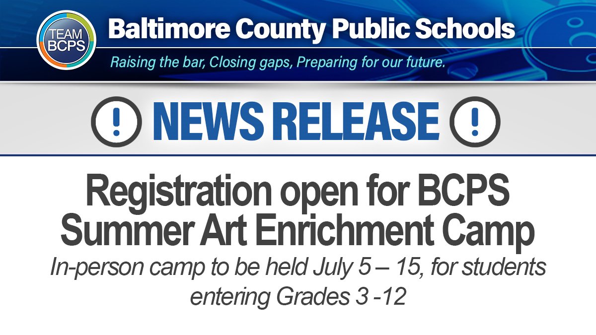 🎨☀ Students interested in visual arts will find opportunities to build skills, continue their training, add to their portfolios, and meet new friends. The Summer Art Enrichment Camp will be held at Perry Hall High School.
Learn more ➡ ow.ly/4REA50J0nFh