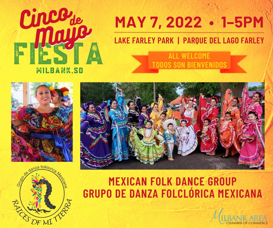 We are sooo excited!! Cinco de Mayo Fiesta 🎉 is only 2 days away!
The Mexican Folk Dance Group "Raíces de mi Tierra" will be performing...you don't want to miss this! 💃
#milbanksd #milbankchamber #cincodemayo