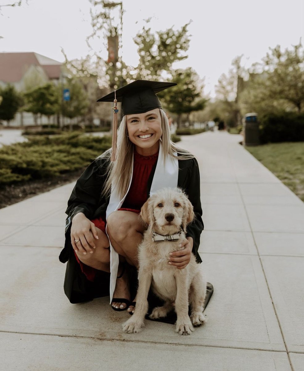 KUbschool's tweet photo. Furry friends may not be able to attend next Friday's School of Business Graduation Recognition Ceremony, but they're heartily encouraged in your #KUgrad photos! 

Thanks for sharing, @Macy_omli (and Oliver🐾)! https://t.co/mbvWyOJvKQ